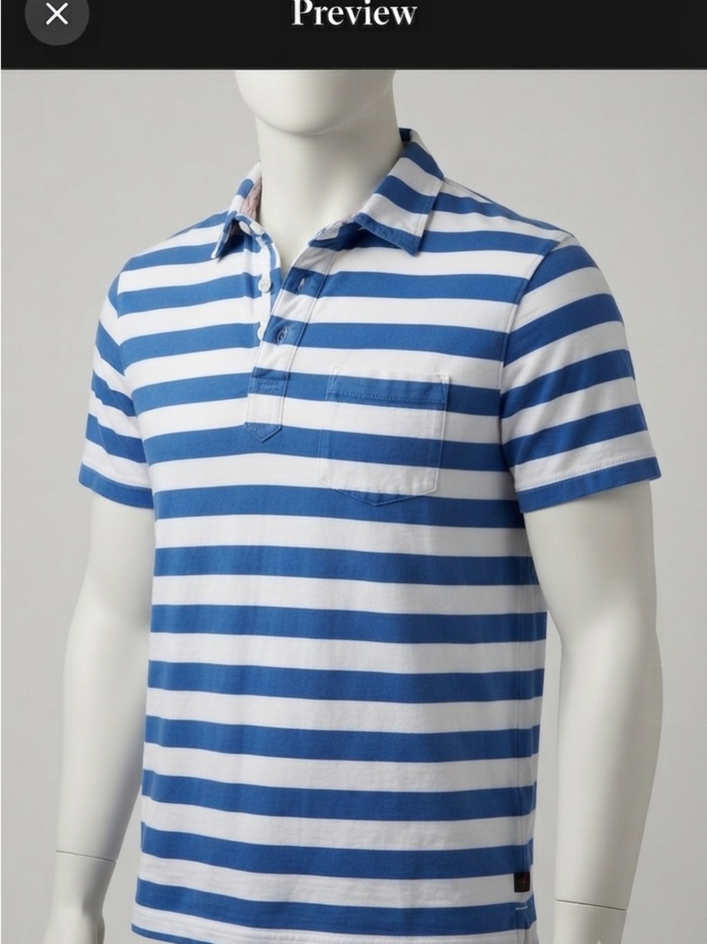 Relwen Men's Premium100% Cotton Blue & White Striped Polo Shirt
